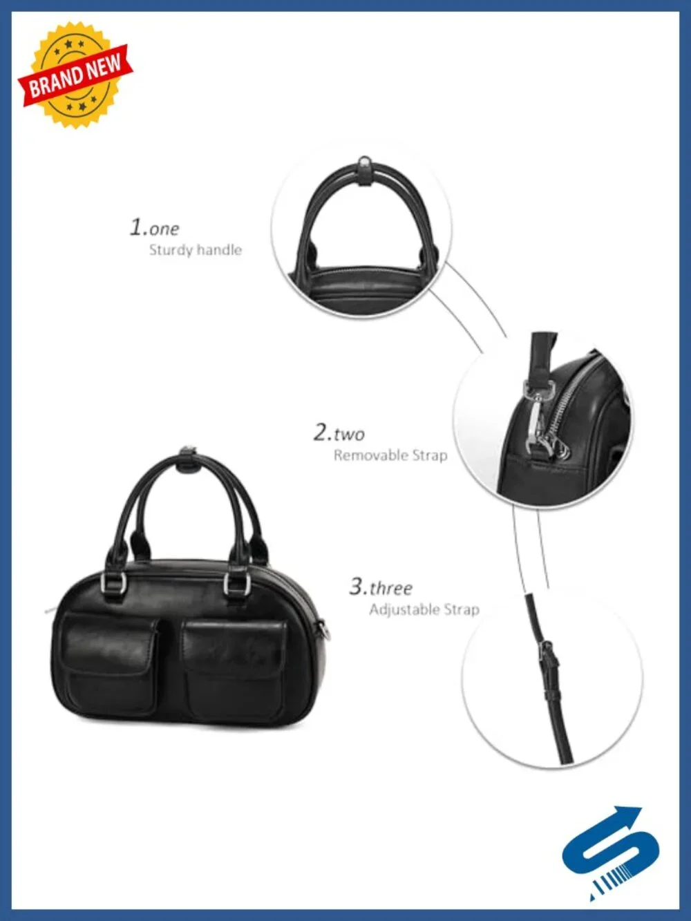 Vegan Leather Boston Barrel Bag for Women, Satchel Purse with Dual Pocket